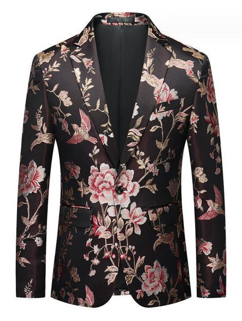 パーティー 男性ステージ演出服 歌手 クラブ ステージ衣装 シングルボタン 余興 漫才 舞台衣装 ホスト 結婚式 忘年会 プリント 舞台劇 メンズタキシード テーラードジャケット 司会者 メンズフォ