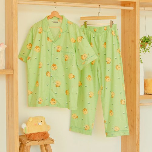毛深い春の食事の日男性の上下のパジャマset_春の食事