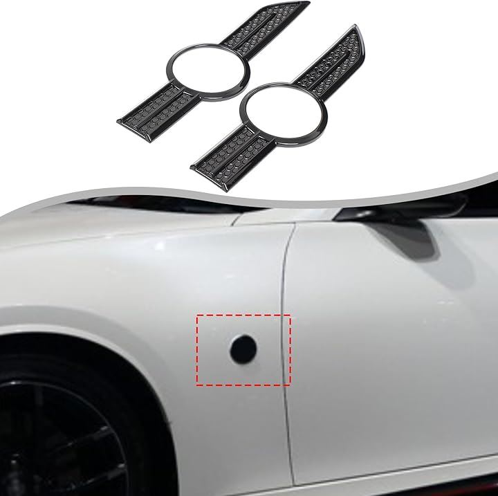 日産 フェアレディZ Z34 専用 フェンダーサイドライトカバー サイドライトフェンダーデコレーションパネル サイドマーカー装飾パネル ABS製 取付簡単 貼付タイプ(ピアノブラック)