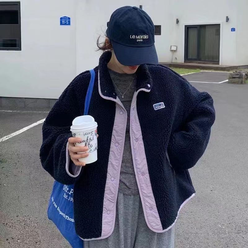 秋冬フレンチヴィンテージ開襟リバーシブルデザインシングルブレスト長袖コート女