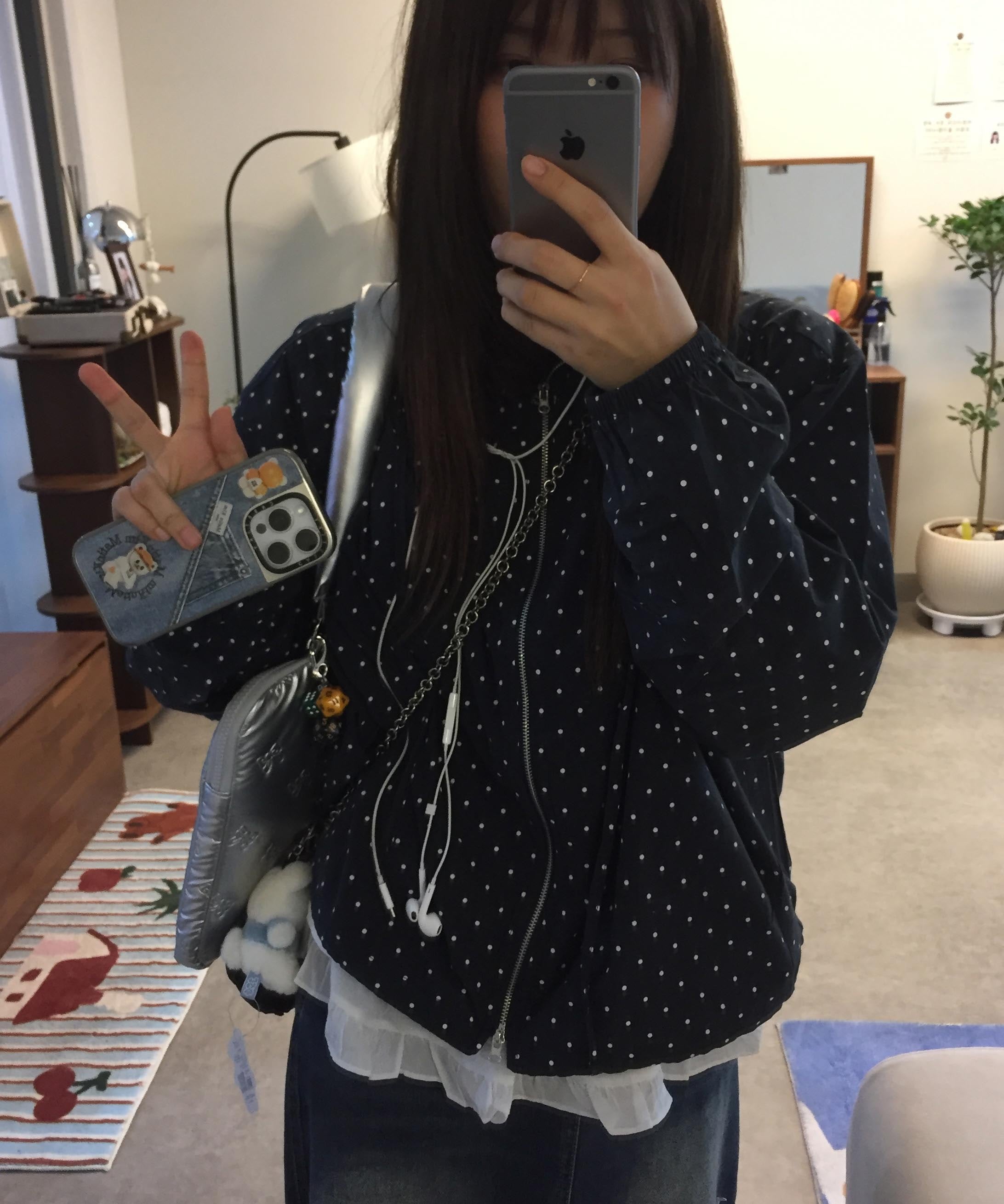 [韓国制作/高クオリティ/梅雨アイテム]ドット シャーリングウィンドブレーカージャケット(2color)