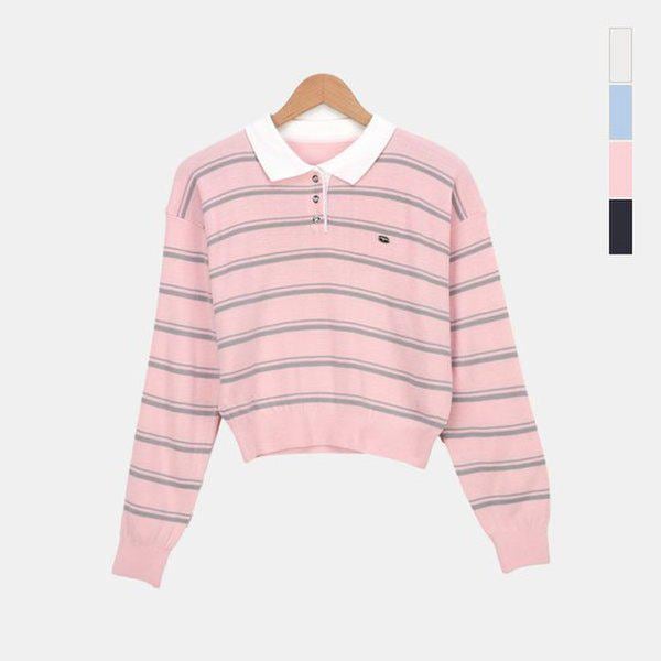 女性カラー長袖Tシャツ ストライプ配色ニットTシャツ SDV006