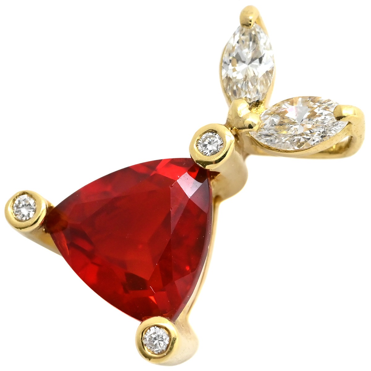 ペンダントトップ ファイアオパール ダイヤ レッド×イエローゴールド 赤 ネックレストップ トリリアント マーキス うさぎモチーフ 【中古】