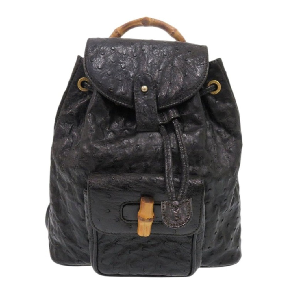 美品 00317050030 リュック・デイパック オーストリッチ/バンブー ブラック 1578【中古】 レディース