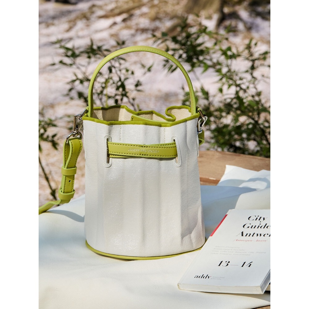 JOSEPH & STACEY ラッキープリーツキャンバスコーティングバケットバッグライム