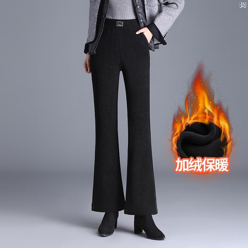 レディース　ファッション　オシャレ　シンプル コーデュロイ ブーツ カット パンツ 冬 裏起毛 厚手 耐久性 ハイウエスト スリム カジュアル 暖かい ズボン