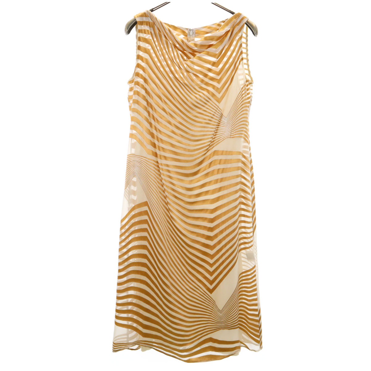 GIVENCHY ジバンシイ 90s シルクブレンド オールド 総柄 ノースリーブ ワンピース 40 ゴールド系 レディース 古着