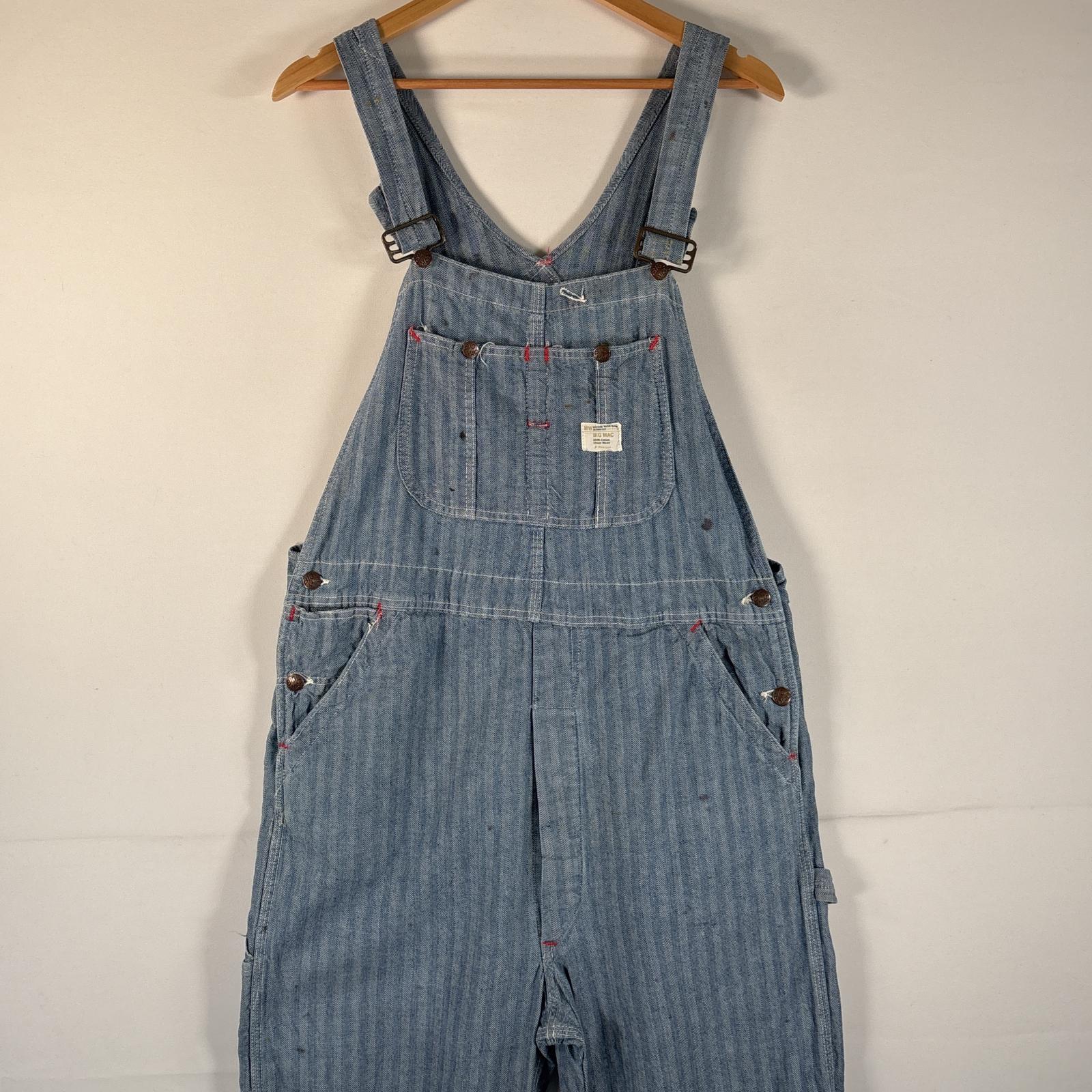 古着 70s/70年代 ヴィンテージ ビッグマック BIG MAC USA製 オーバーオール ワーク ワンポイントロゴ ペインター 大きいサイズ JC Penny ヘリンボーン ブルー系 メンズ 14,586円