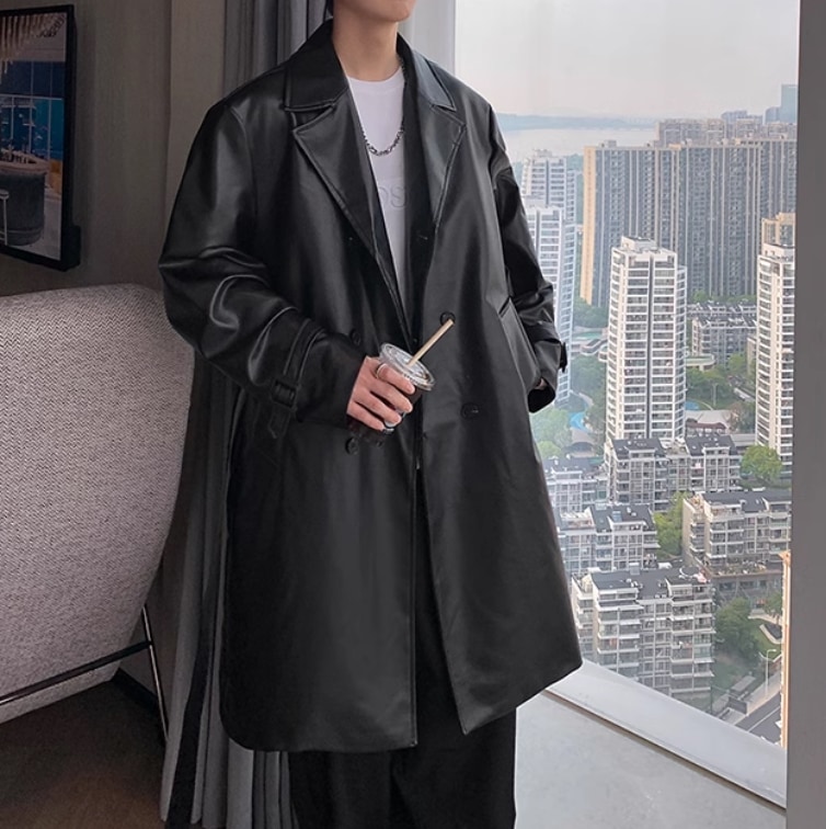 M-5XL 2024秋冬新品メンズブレザー メンズ PUアウター 防風 ロング丈 コート ジャケット韓国 ファッションDY01