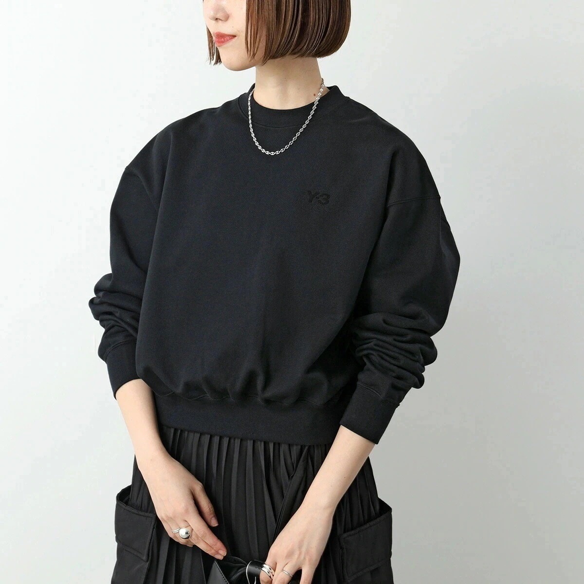 Y-3 ワイスリー トレーナー FL CREW SWEAT JD9789 レディース スウェット クルーネック ボックスフィット ロゴ BLACK