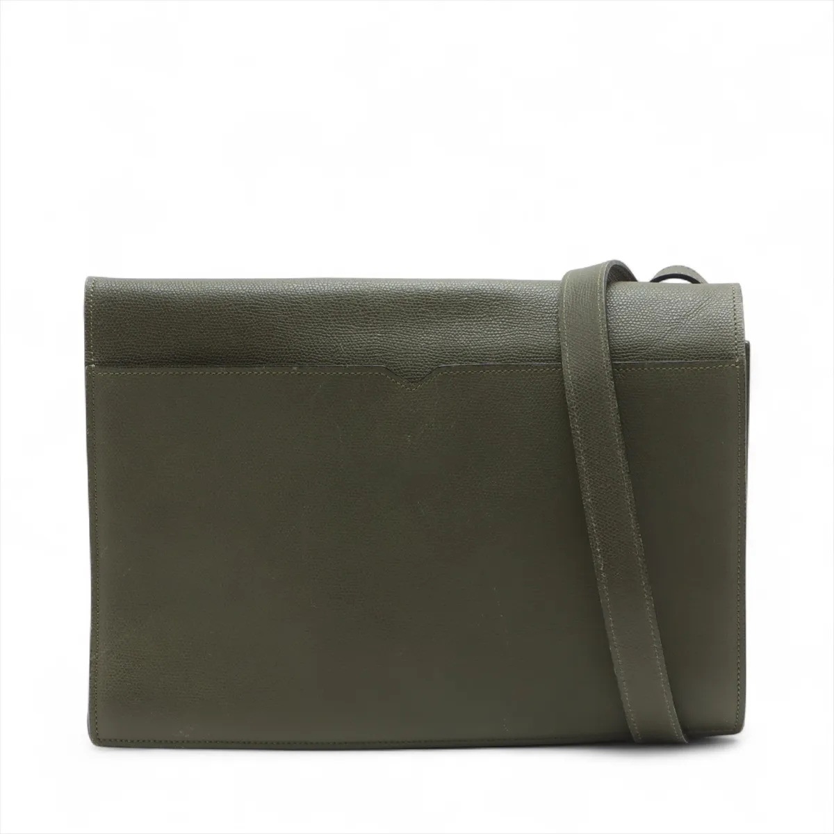 美品 カーキ グリーン レザー ショルダーバッグ 斜め掛け メッセンジャー ビジネス 通勤 トート A4 メンズ レディース MMM CN50-9 中古