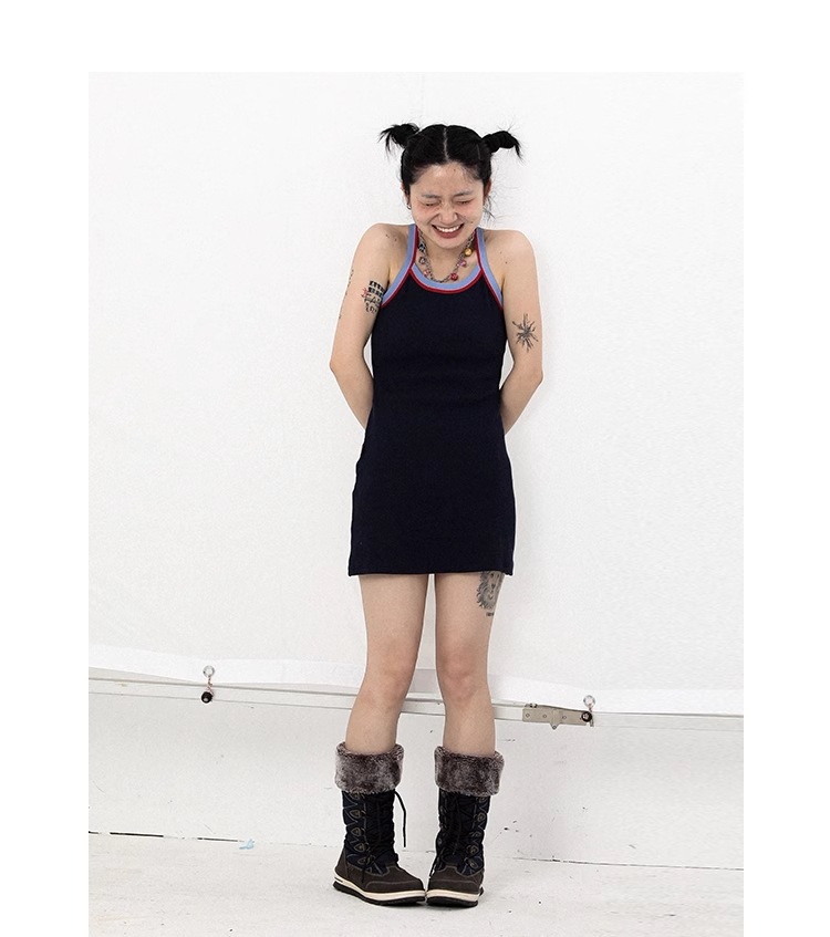 スカート ブラック 秋 ワンピース サマー キャミソール ニット ワンピース 個性的 ワンピース ミニ ミニ丈 ショート ショート丈 袖なし 襟なし かわいい 大人可愛い シンプル カジュアル 上品