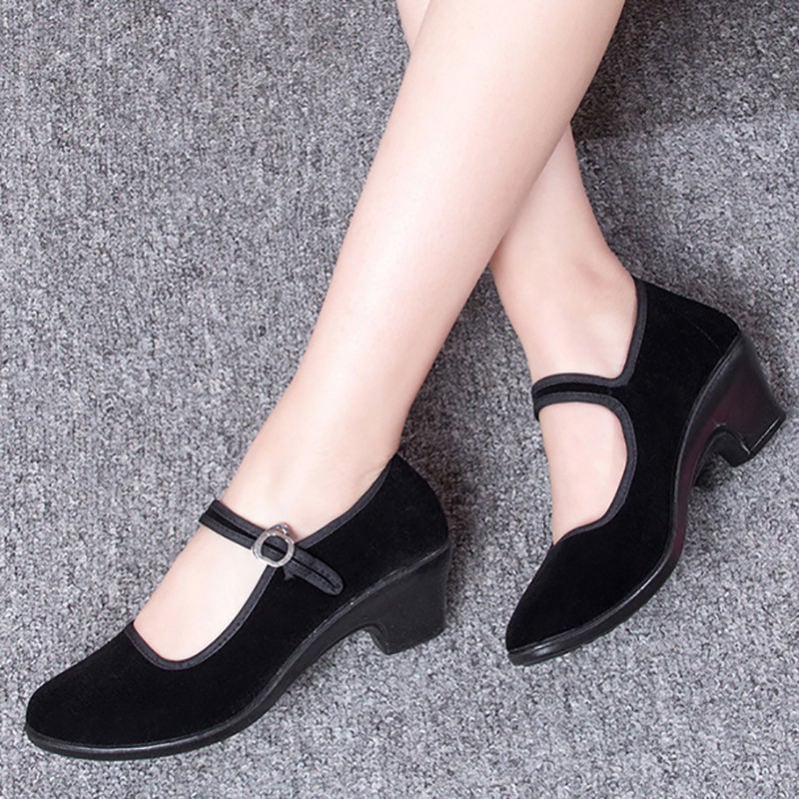 300円OFFクーポン 走れる パンプス レディース キャンバス 黒 立ち仕事靴 ウェッジソール パンプス 痛くない ラウンドトゥストラップ パンプス ハイヒール ヒール 入学式 低反発 冠婚葬祭 敬 5,070円