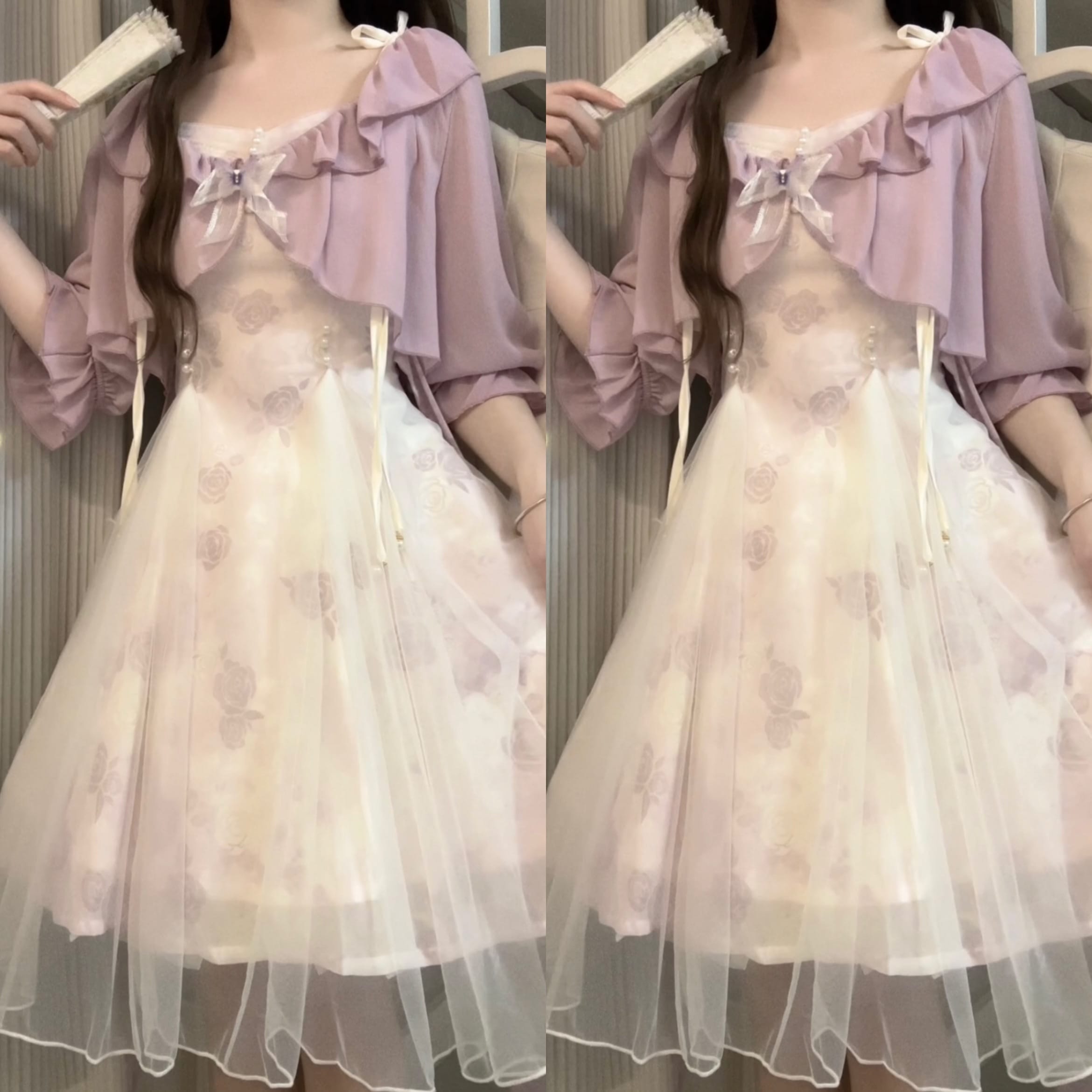 正規品デザイン薔薇夢境新韓国cos要素ストラップワンピースジャケットセット