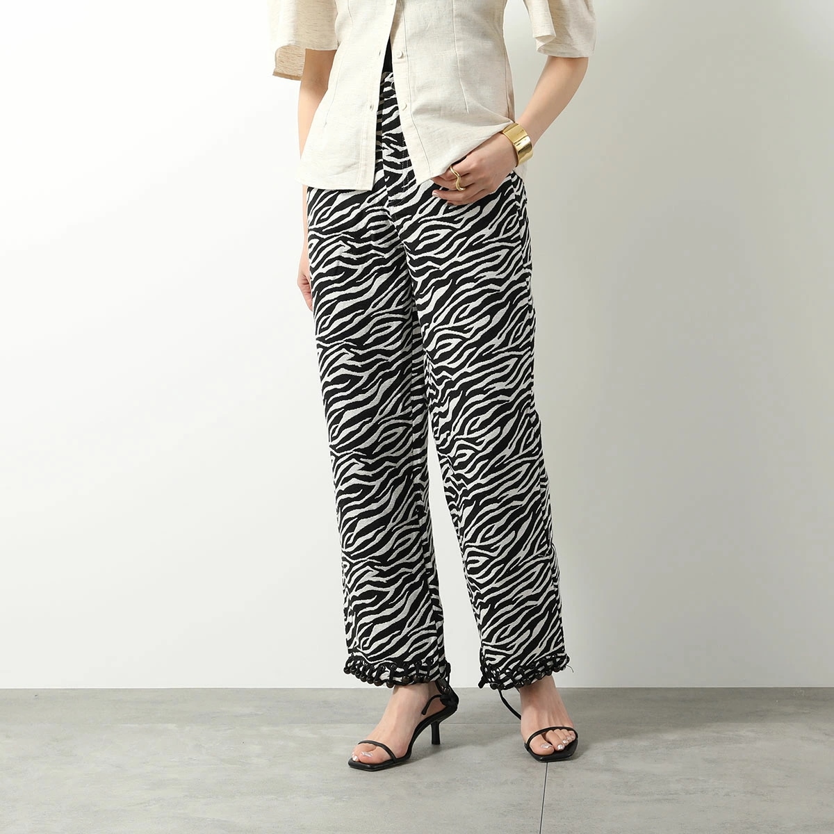 GHOSPELL ゴスペル ワイドパンツ Stevie Zebra Trousers レディース ゼブラ柄 ビーズ ストレート トラウザー Downtown-Brown