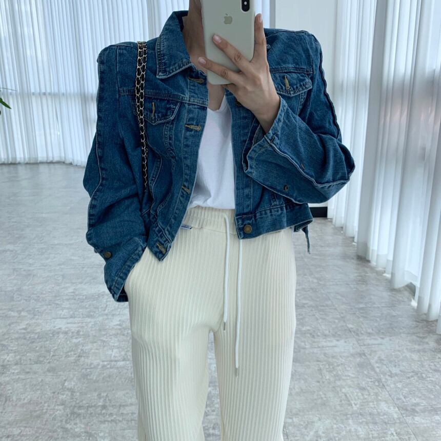 アウター ジャケット デニム ショート丈 Gジャン クロップ丈 ボタン ネイビー 長袖 カジュアル