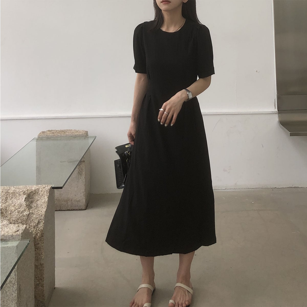 2color レディース ワンピース タックワンピース ミモレ丈ワンピース ミモレ丈