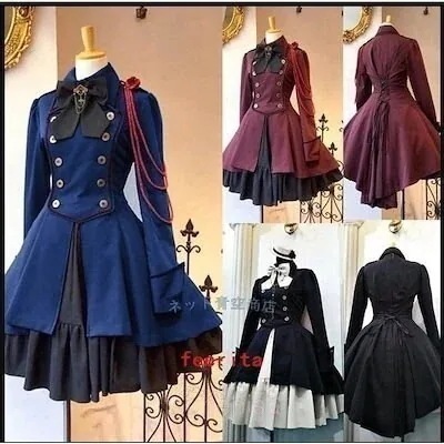 膝丈ワンピース軍服風ロリータワンピースゴスロリドレス長袖コスプレ衣装制服スカート4色 5,070円