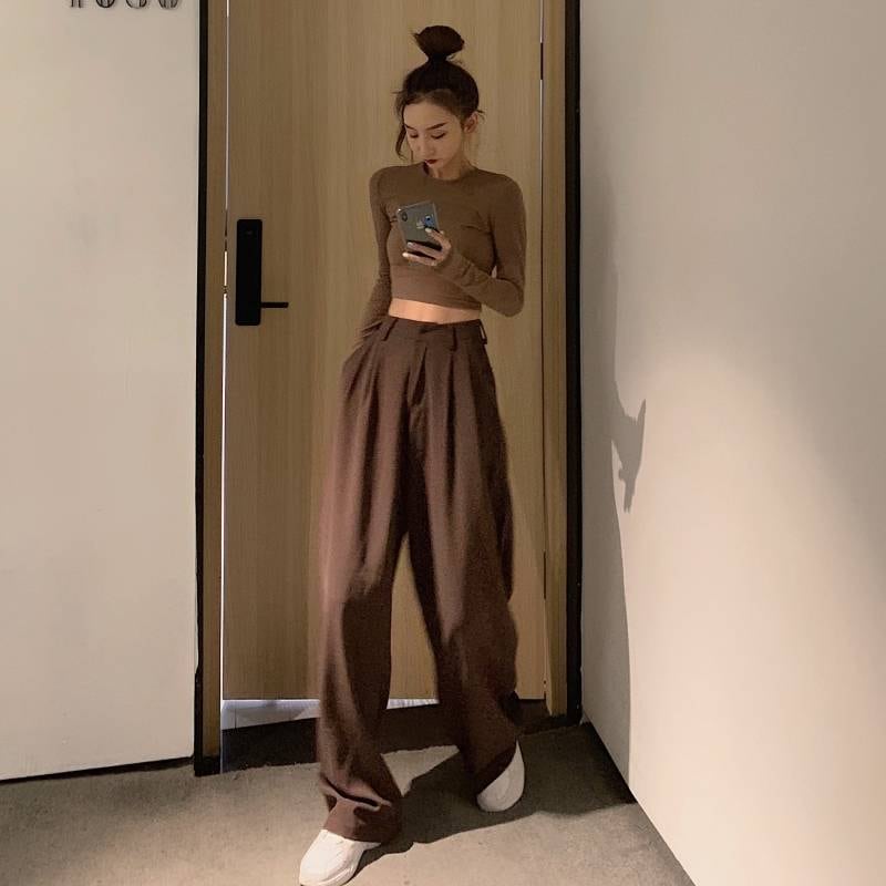 ワイドパンツ ロング ズボン ハイウエスト 無地 カジュアル お洒落 かっこいい こなれ感 ラフ メンズライク マニッシュ ボーイッシュ キュート 抜け感 春 夏 秋 10代 20代 30代 女性用