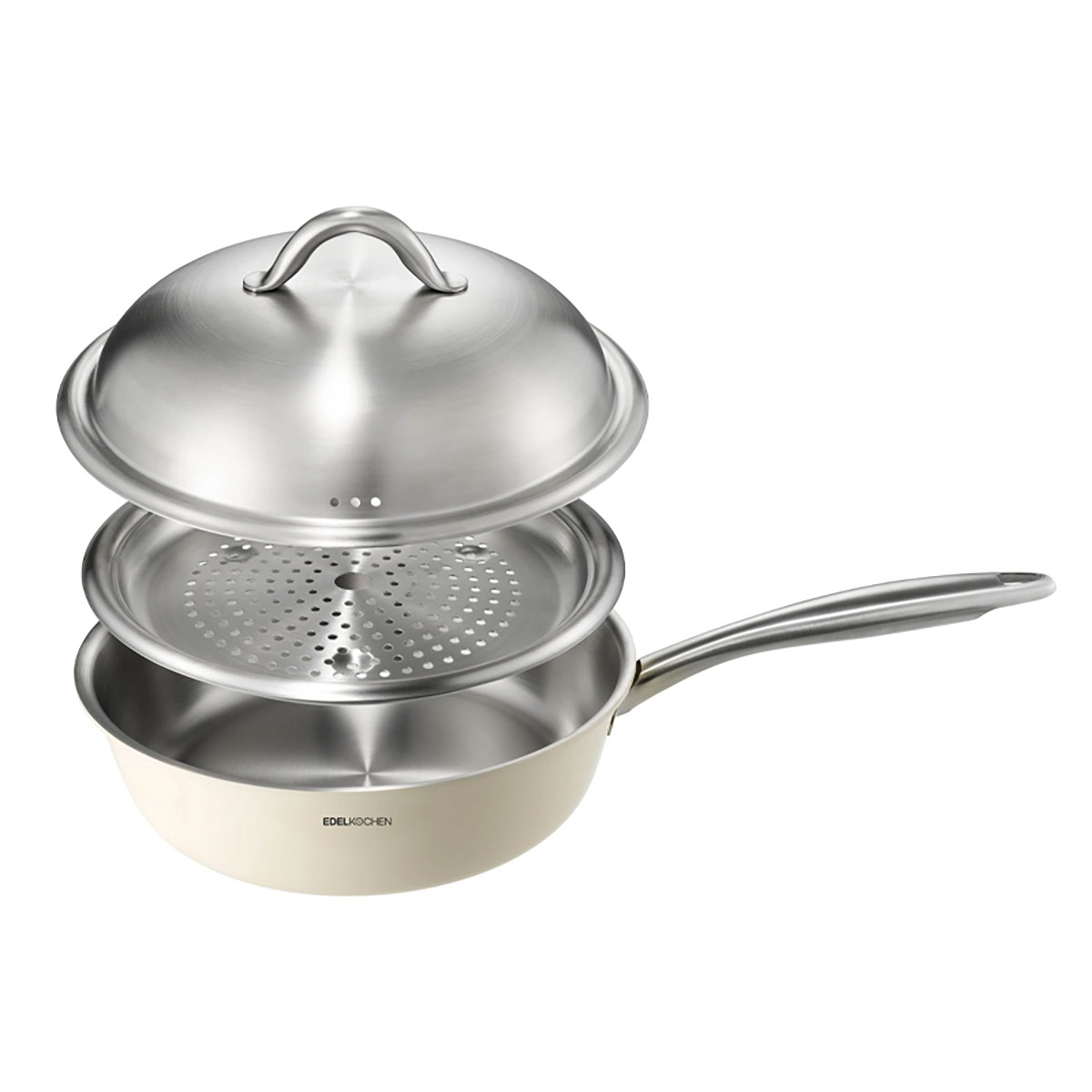 EDELKOCHEN 3層構造ステンレス304製 IH対応中華鍋・蒸し器 24cm