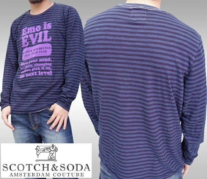 セール スコッチ&ソーダ 長袖 Tシャツ 400種類以上取扱い スコッチアンドソーダ メンズ トップス ロンT EVIL ボーダー ウォッシュネイビー scotch&soda インポート カジ
