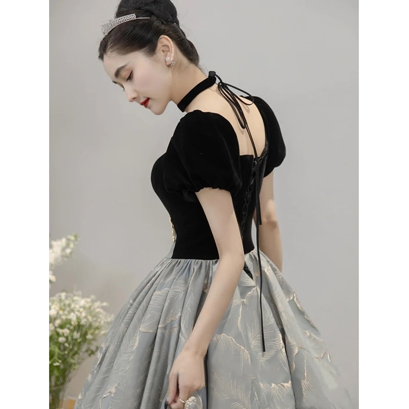 ブラックドレス 成人式 乾杯服 ハイエンド ライト ウェディングドレス