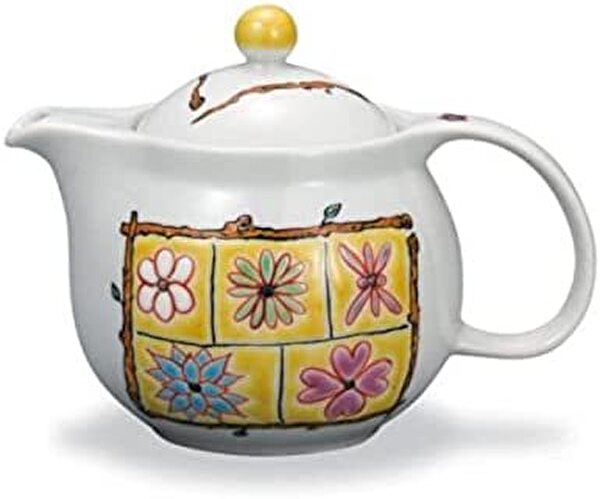 九谷焼 『九谷焼』ポット急須　フラワーBOX イエロー 岩田玲子作 AP6-5078