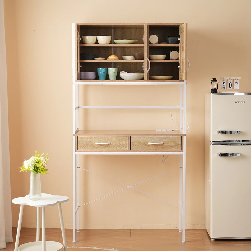 【国内即日発送】食器棚 キッチンボード レンジボード キッチン 家電収納 キッチン収納 一人暮らし スリム シンプル キッチンボード レンジ台 ホワイト ナチュラル ゴミ箱 オープン棚 ベルーナ イン