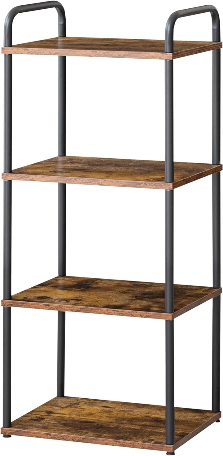 キッチンラック おしゃれ オープンシェルフ 本棚 組立品 幅40x奥行30cmx高さ103cmディスプレイ 食器棚 スリム 隙間収納 木目 組立簡単( B古木色, 幅40x4段)