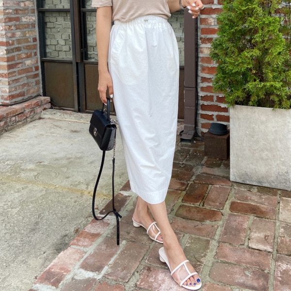 허리 고무줄 뒷트임 바스락 냉장고 일자 긴 롱 스커트