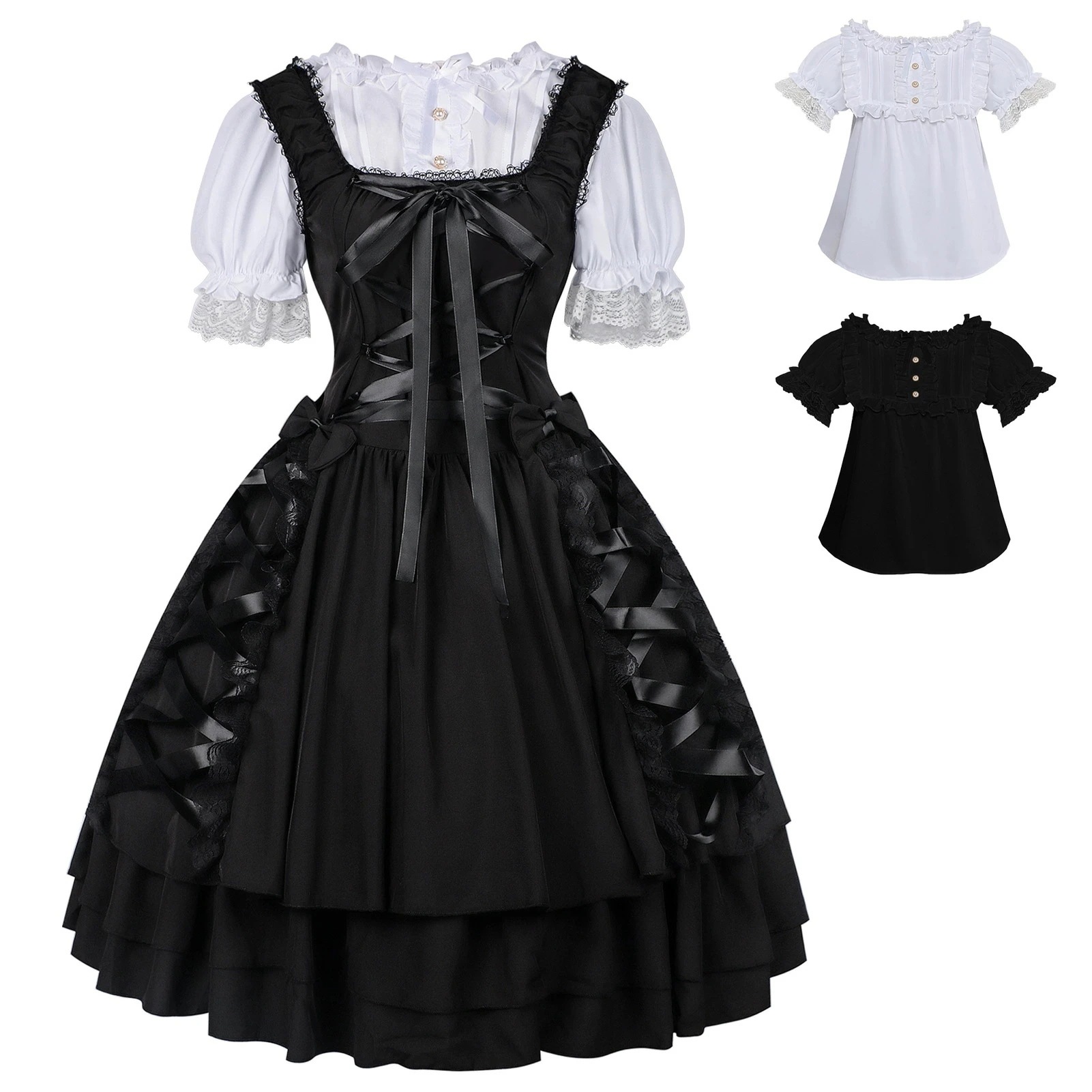 宮廷 レディースワンピース ロリータ ジャンパースカート+半袖シャツ コスプレ衣装 レトロドレス 礼服 欧 中世 コスチューム衣装 大人用 ハロウィン衣装 変装 仮装 パーティー イベント 舞台劇
