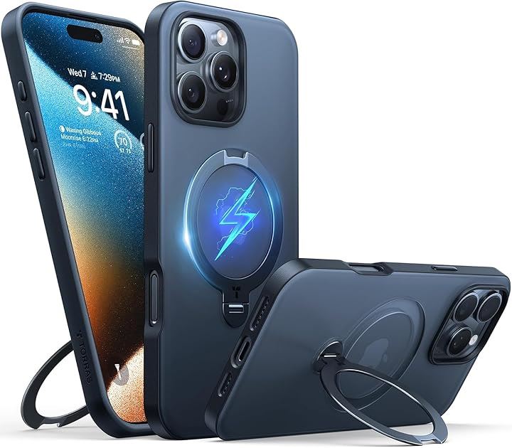 iPhone 16 pro ケース ゼンマイ式 スタンド 一体型 MagSafe 対応 耐衝撃 ワイアレス充電対応 6.3 インチ( ブラック, iPhone 16 Pro 用)