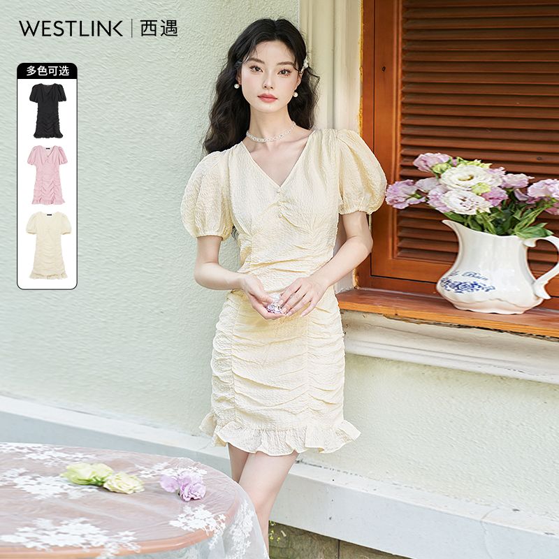 【急速出荷!】パフスリーブ マーメイドライン ワンピース 2025春夏新作 シェイプアップウエスト ボディコン ワンピース ワンピース レディース ロングワンピース ワンピース 夏 パーティードレス