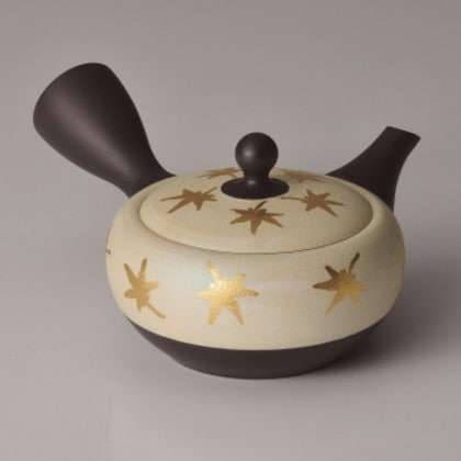 昭萠黒泥平丸白ノタラスター紅葉急須 Y81