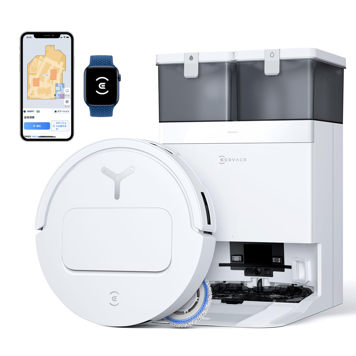 【2025最新 超薄型】ECOVACS(エコバックス) T50 OMNI ロボット掃除機 15000Pa強力吸引 加圧回転式デュアルモップ 水拭き 両用 毛絡まない モップ洗浄 自動ゴミ収集 高精度マ
