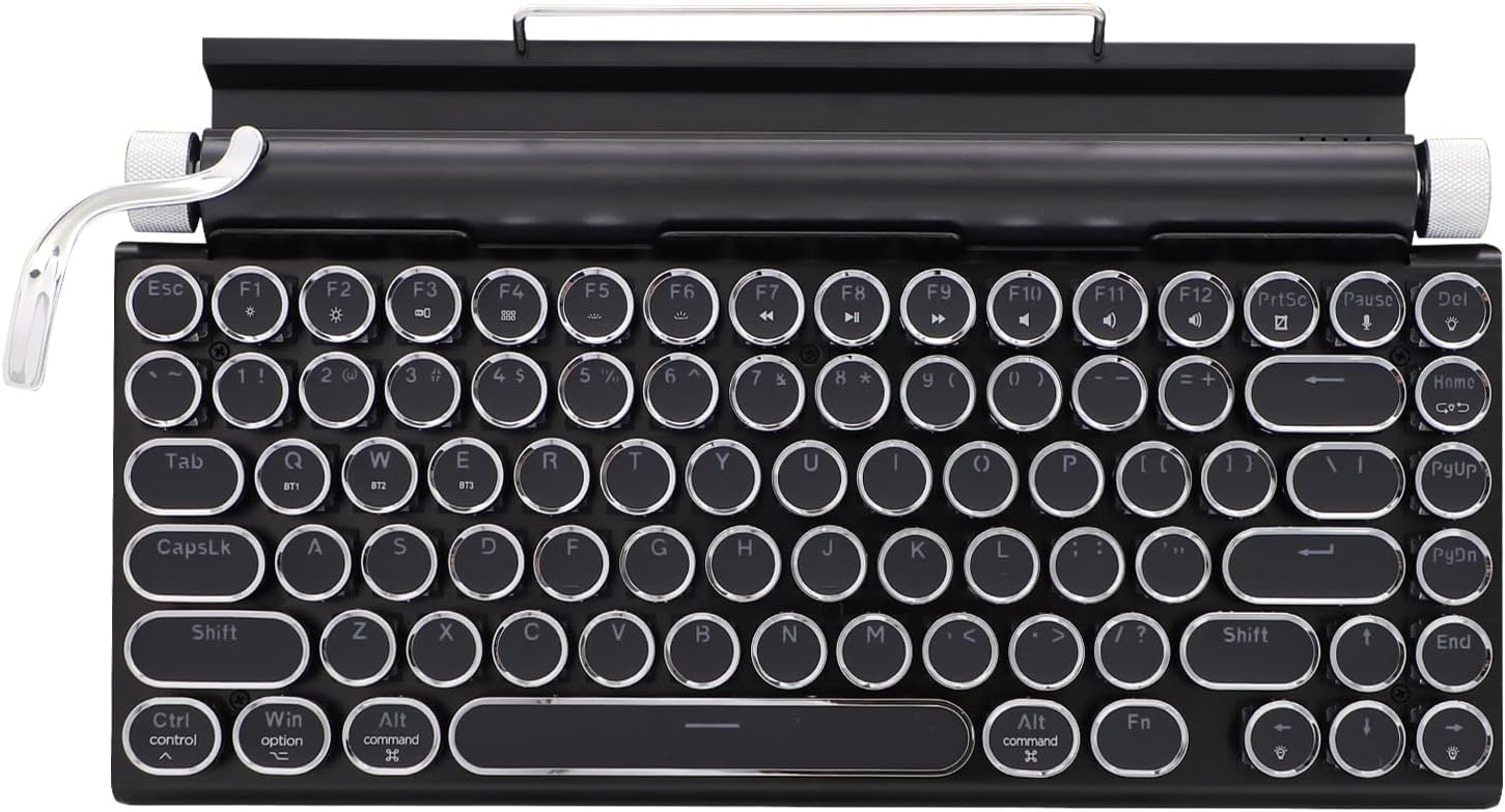 タイプライター型 レトロ メカニカルキーボード LEDバックライト 83キー防衝突 Bluetooth5.0 青軸 防水防塵 IOS/Android/Windows/VISTA/LINUX/Mac 11,499円