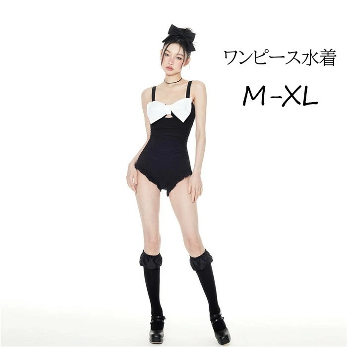 ワンピース水着 レディース ノースリーブ リボン パッド付き かわいい セクシー フリル 水着 肩出し 着痩せ 水着 学生 ワイヤーなし 小柄 コスプレ 衣装 撮影 写真用 映え