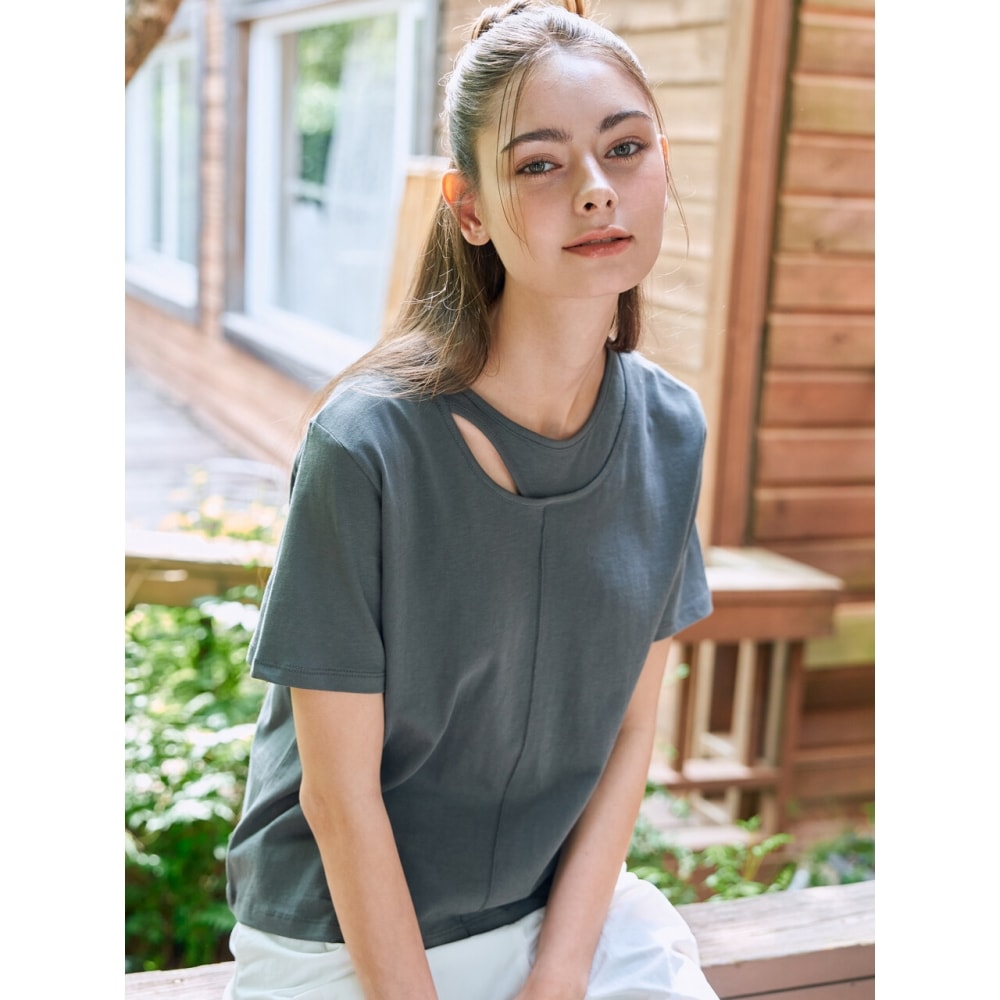 FREEDOM UNBAL カットアウト ピンタック T シャツ (グレー)