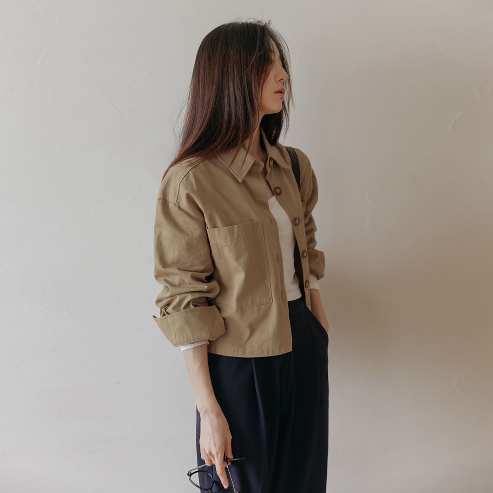 メルティングコットンビッグポケットカラークロップジャケット