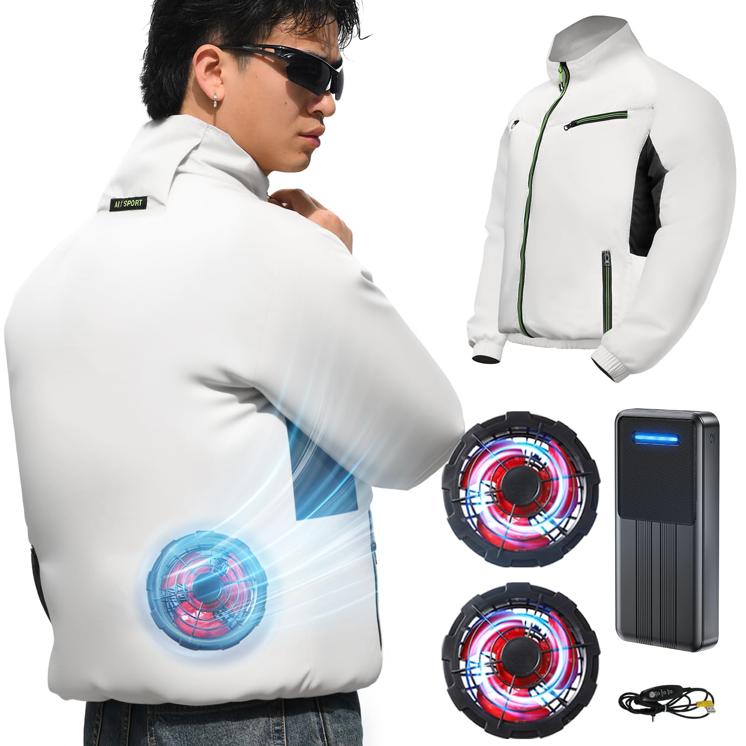 [櫻の萌] 空調作業服 ファンバッテリーセット 【2025超強力ファン & 40800mAhバッテリー】ファン付きベスト 長袖 作業用 ジャケット 空調ウェア 冷却 空調扇風服 3段階風量 3D循環送