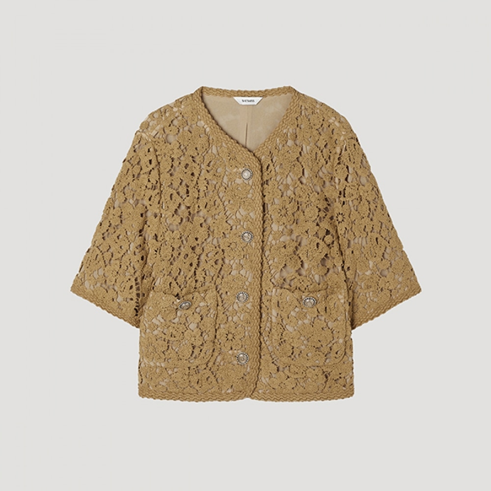 [Shes Miss] かぎ針編みフローラルショートスリーブジャケット_SWWJKP21180