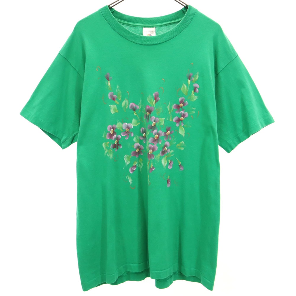 90s カナダ製 オールド 花柄 プリント 半袖 Tシャツ L グリーン メンズ