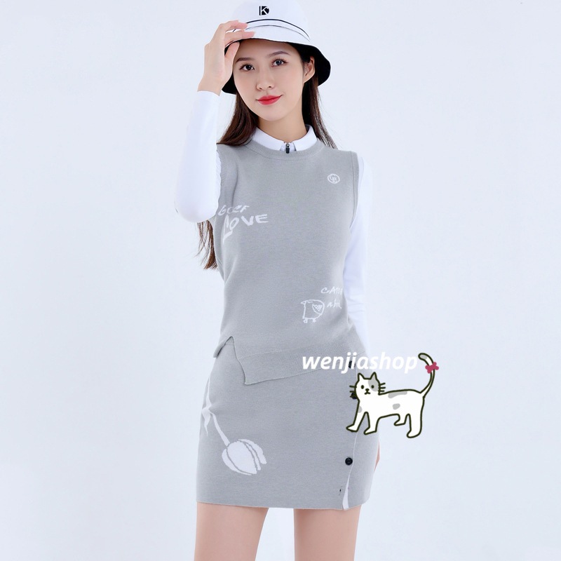 ゴルフウェア レディース スポーツウェア セーター ニット ベスト 半袖 袖無し スカート 上下セット グレー 女性 テニスウェア 速乾 春 夏 秋冬 韓国風 おしゃれ