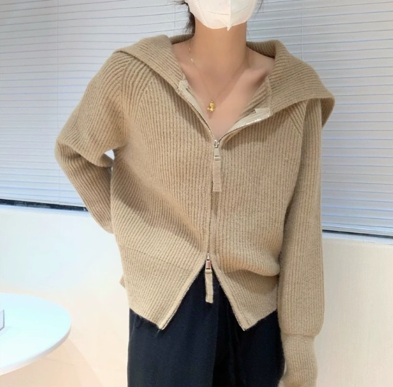 デザインセンスニッチレイジースタイルセータージャケット秋冬新作大きなラペル年齢を減らすファッショナブルなトップニットカーディガン352