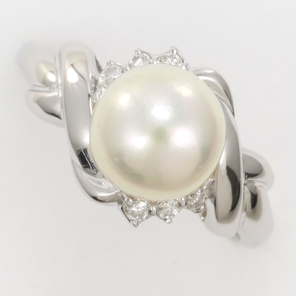 PT900 プラチナ リング 15号 パール(真珠) 約8.5mm ダイヤ 0.09 中古