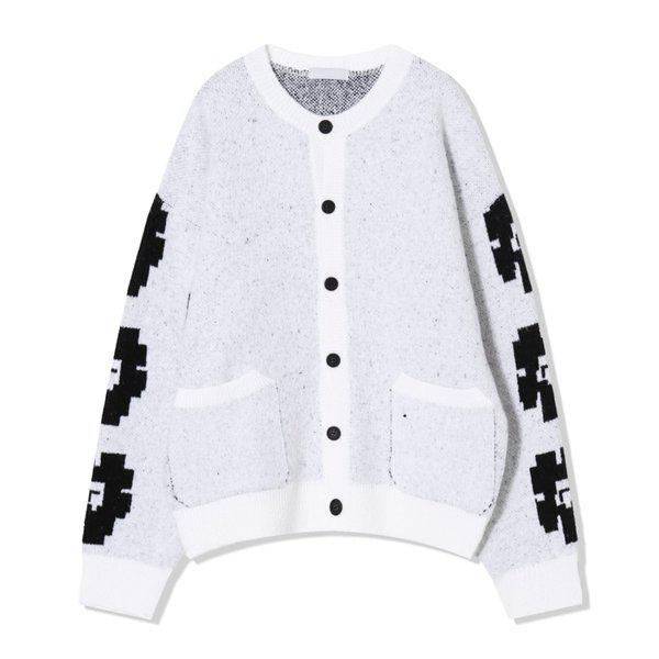 メンズルーズフィットデイジーラウンドニットカーディガンAC-CA-Q047-アイボリー