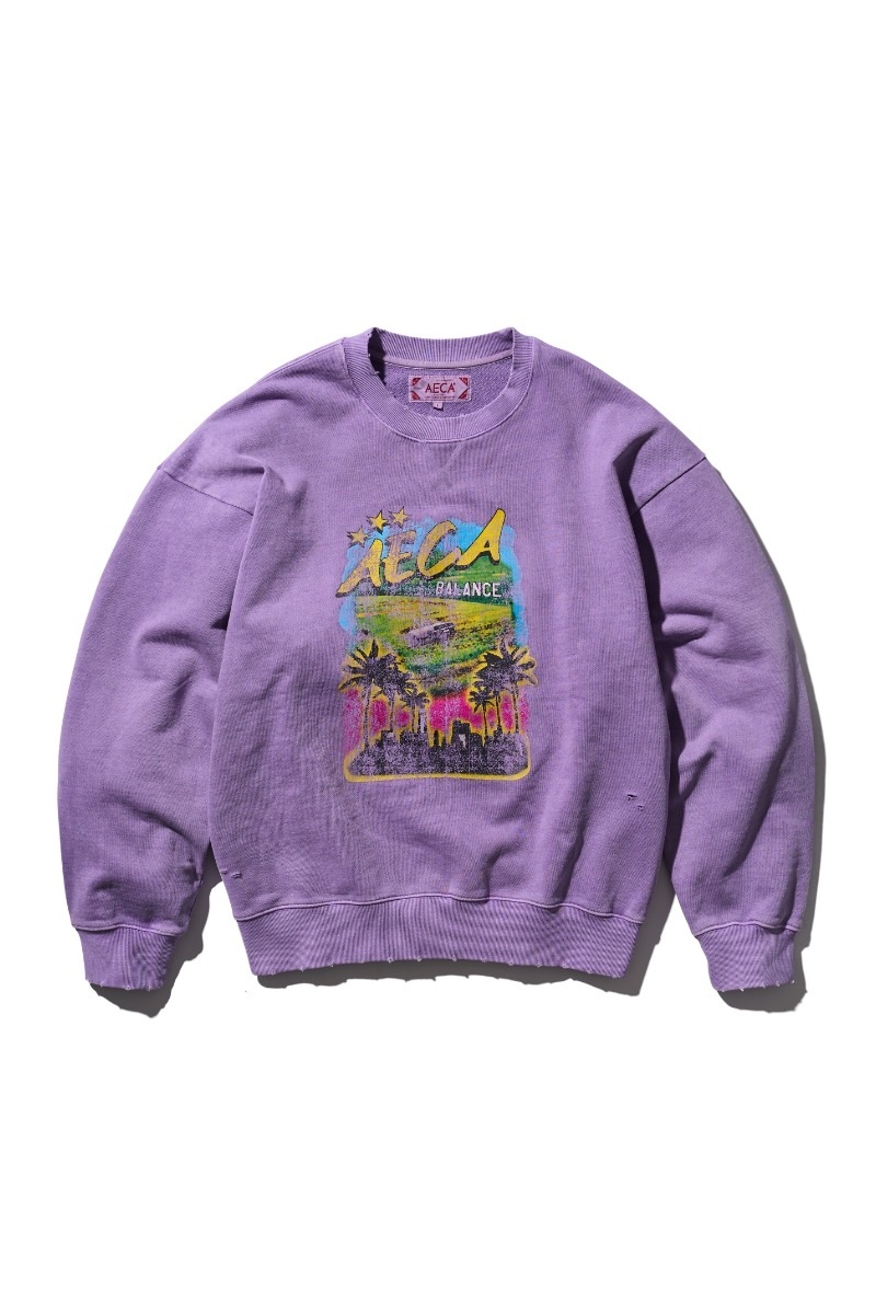 【AECA WHITE】 RIDE AND BEACH AECA SWEAT SHIRT : WHASHED PURPLE