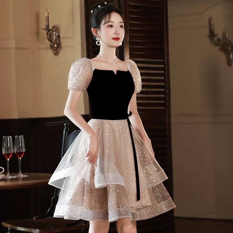 高級サマープチイブニングドレスフェミニン痩身ドレスニッチ高級宴会誕生日