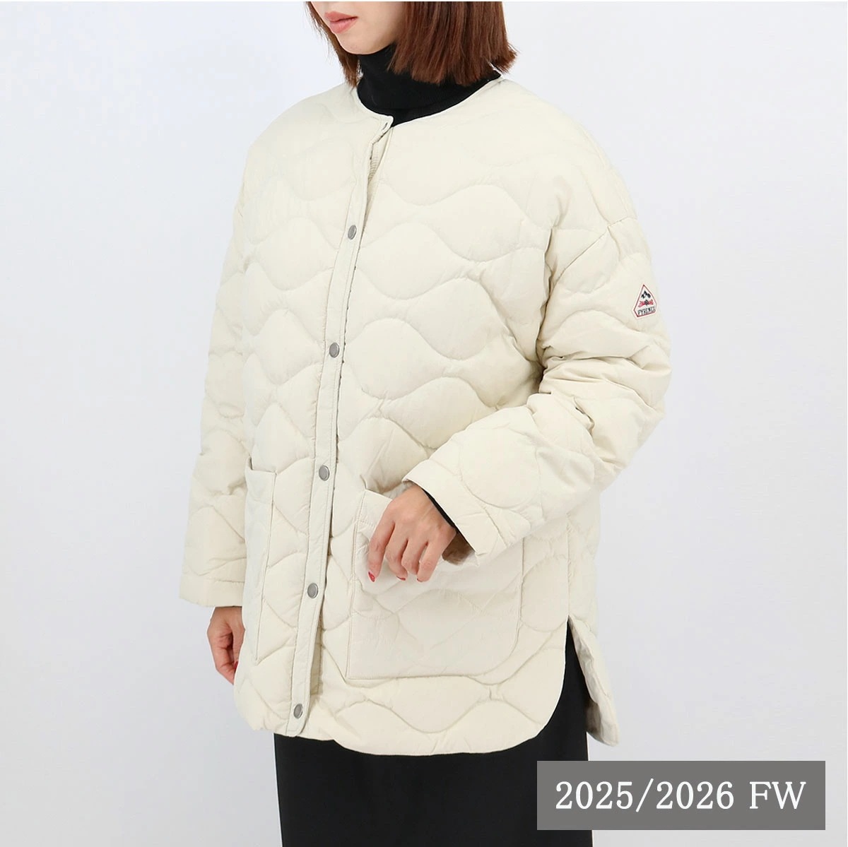 HWY039P ダウンコート SIENNA シエナ キルティング ダウンジャケット ロゴ ノーカラー ワイドシルエット アイボリー アウター ブランド