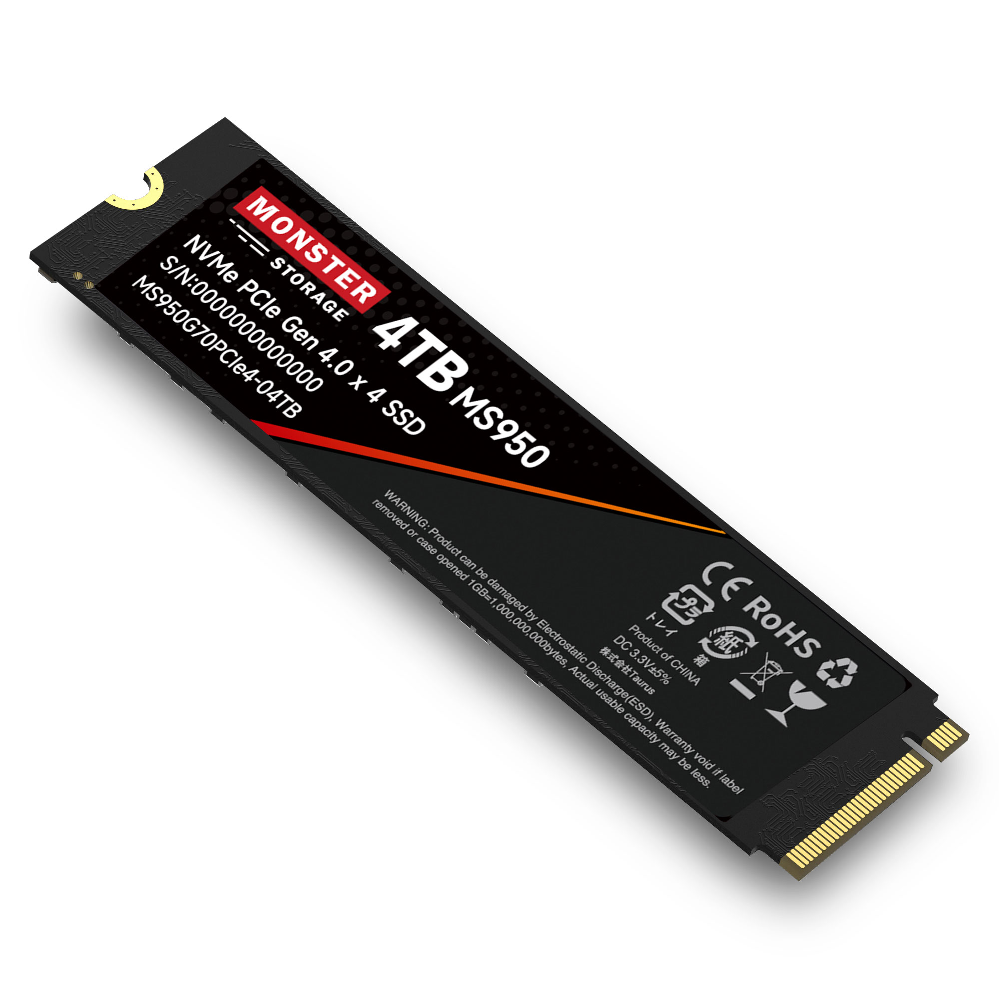 Monster Storage 4TB NVMe SSD PCIe Gen 4 放熱シート付き PS5確認済み M.2 Type 2280 内蔵 MS950G70PCIe4-04TB